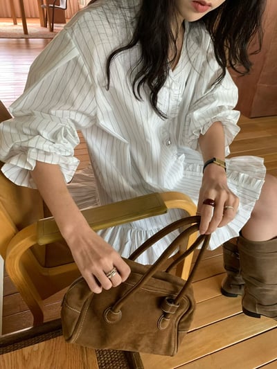 (客訂勿下單）公主袖直條紋荷葉下擺襯衫5