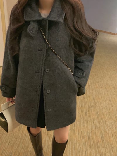 可高領毛流中長版大衣（羊毛100％）11