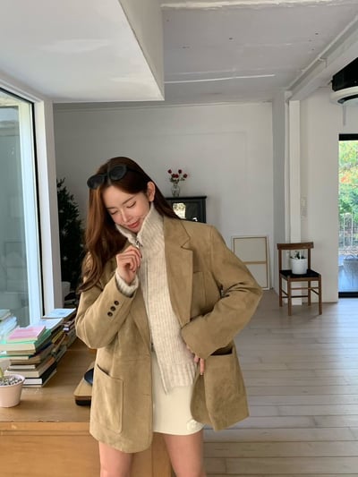 刀領寬鬆口袋麂皮西裝外套7