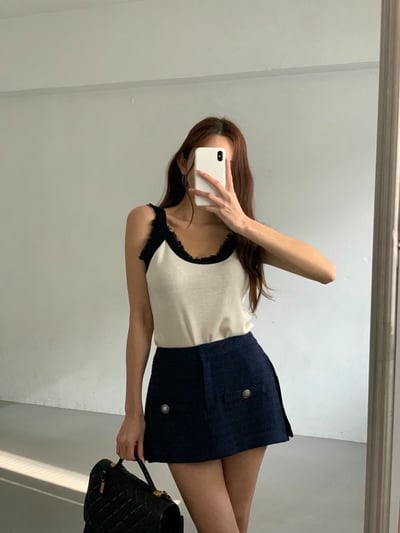 圓領抽鬚滾邊開心外套＋撞色背心SET8