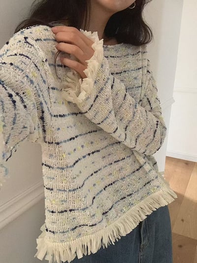 配色織紋流蘇滾邊薄款針織衣10