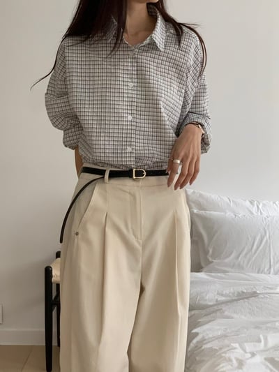 落肩壓紋面料格紋襯衫6