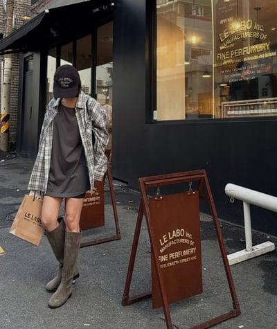 圓頭平底麂皮膝下平底靴2