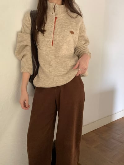 皮革logo撞色半釦領羊毛衣（60％）5