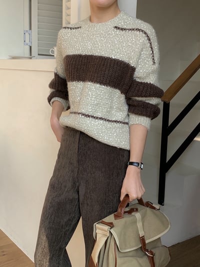 配色條紋顆粒感軟針織毛衣11