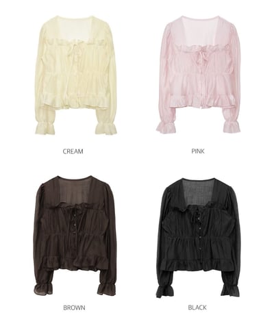 方領荷葉滾邊前綁結排釦雪紡衫9