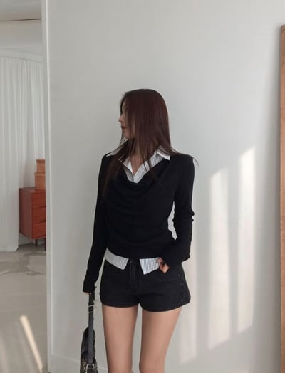 （客訂勿下單）垂墜領假兩件拼接襯衫9