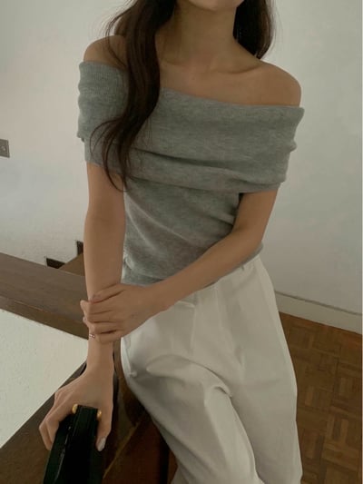 平口反折領彈力螺紋短袖Ｔ2