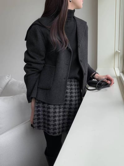 滿版紋路後鬆緊磨毛短裙2