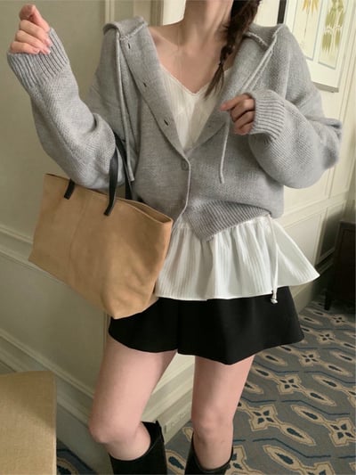 抽繩連帽短版針織外套12