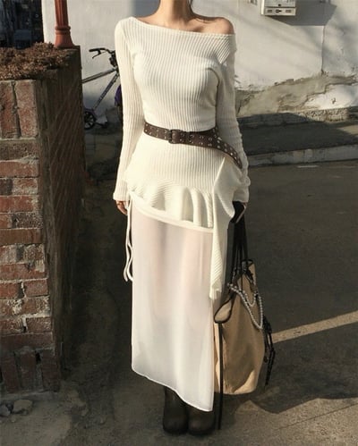 大圓領不規則波浪下擺針織衫6