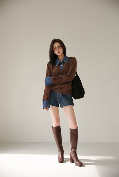 拼接銀釦牛仔面料針織衫9