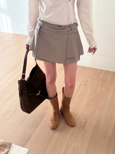 墊肩附綁帶西裝外套＋層次低腰西裝短褲裙SET(可拆買）6