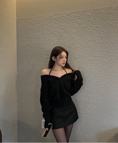 繞頸綁結Ｖ領針織衣11