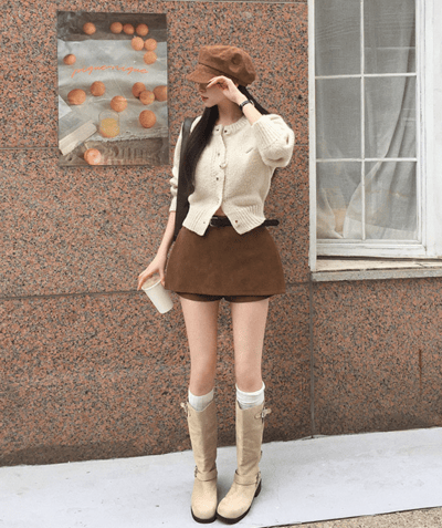 低腰辣款麂皮短褲裙（附皮帶）6