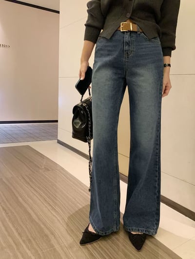 高腰復古刷色微寬落地褲2