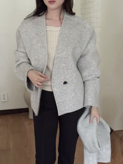 可拆式坑紋翻領單釦大衣3