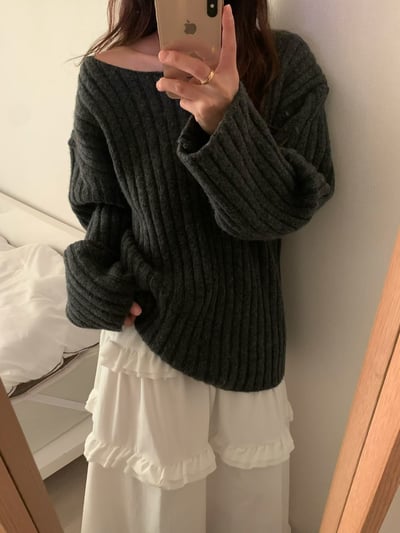 落肩厚磅坑紋長款針織衣2