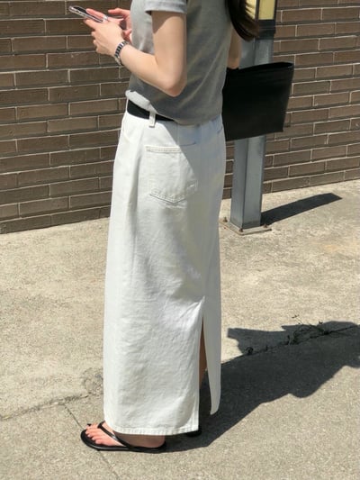 高腰後開衩直筒牛仔長裙2