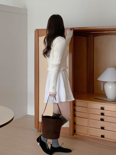 V領手袖拼接針織上衣10