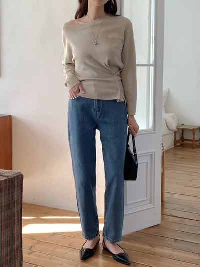 珍珠口袋滾邊直筒牛仔褲2