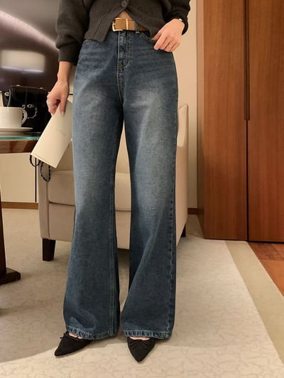 高腰復古刷色微寬落地褲3