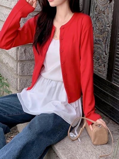 圓領精紡羊毛排釦短版小外套8