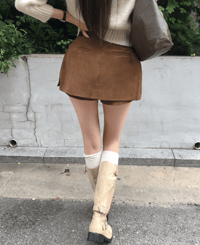 低腰辣款麂皮短褲裙（附皮帶）12
