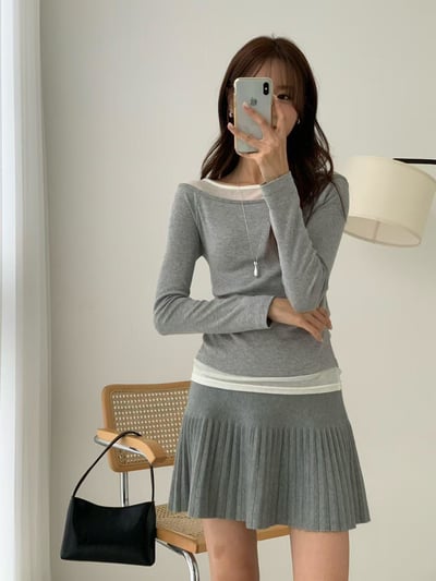 假兩件拼接造型上衣5