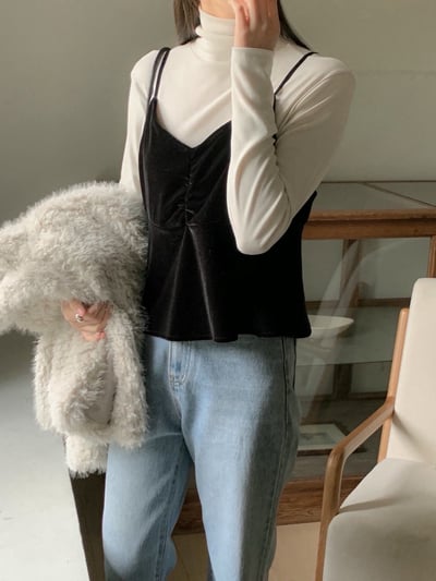 細肩荷葉下襬絲絨背心7