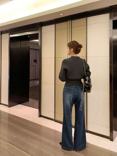 高腰復古刷色微寬落地褲4