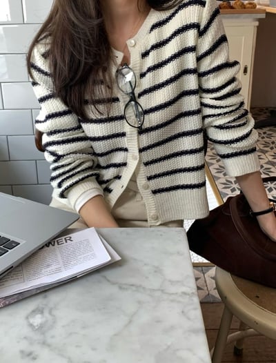 (在台現貨）織紋橫條排釦針織外套3