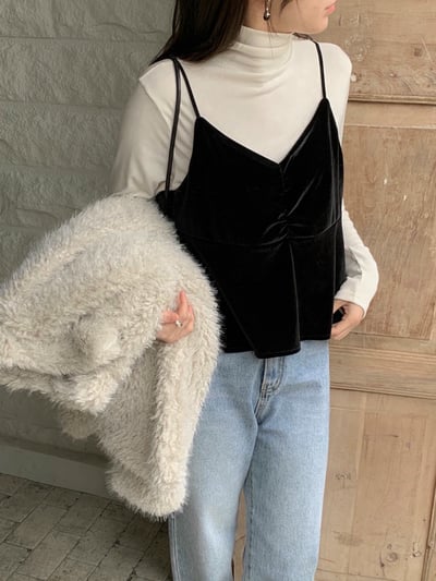 細肩荷葉下襬絲絨背心2