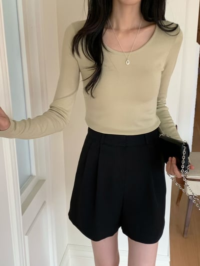 前打褶造型百搭三分西裝短褲13