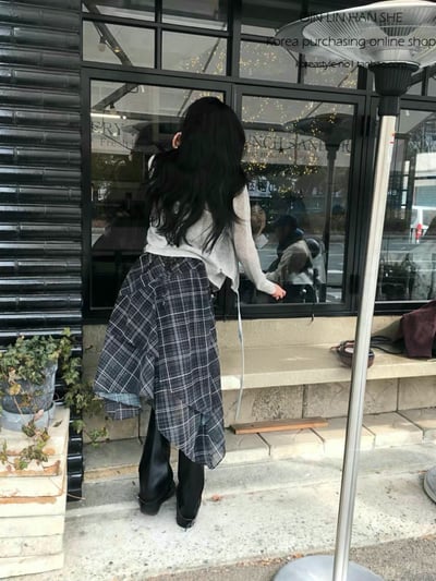 不規則格紋蛋糕背心雪紡短洋12