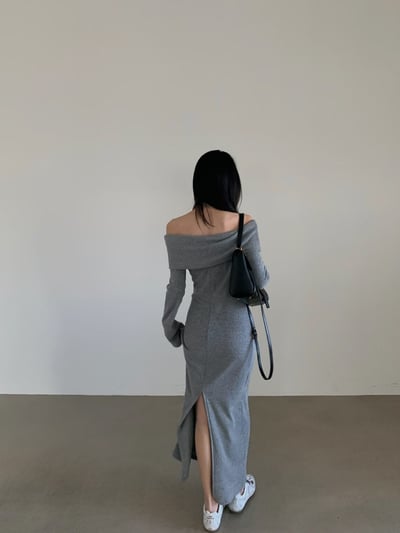 反摺平口領後開衩針織長洋（附綁帶)7