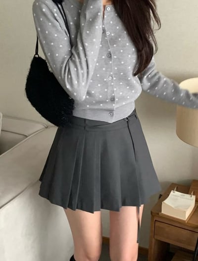 甜美復古點點排釦針織外套11