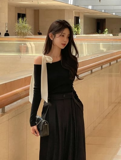 斜肩雪紡綁帶上衣13