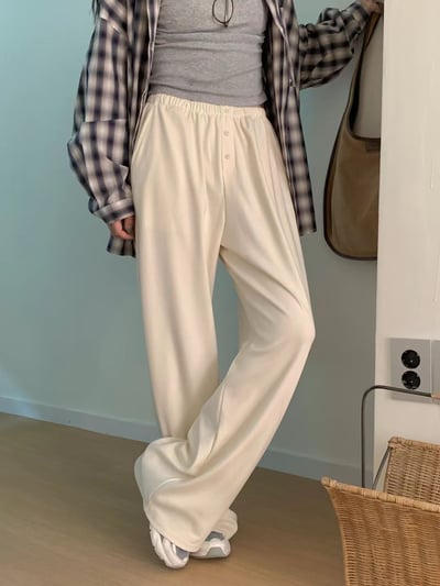 排釦腰頭設計休閒棉褲1