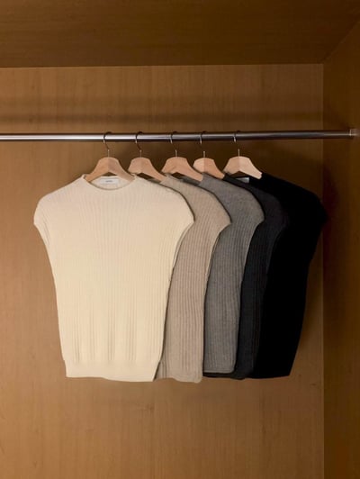 坑條針織包袖短上衣6