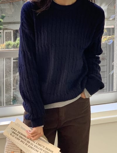 圓領立體扭結麻花羊毛針織衣（羊毛5%)8