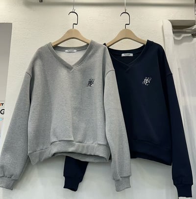 V領刺繡logo內刷毛大學Ｔ11