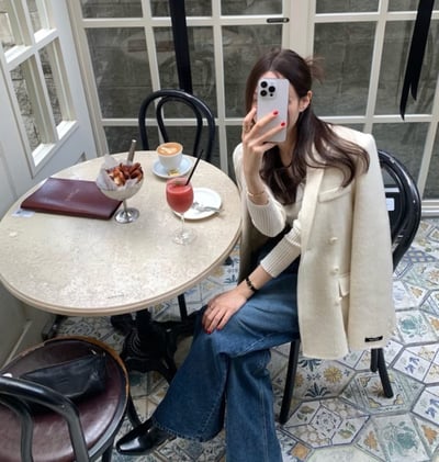 內抓絨深藍微寬牛仔褲6