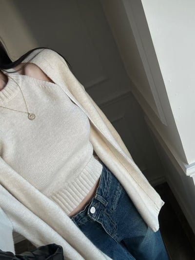 削尖針織背心＋開襟長版外套SET8