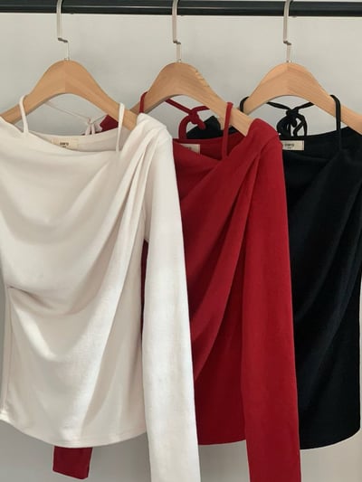 繞肩不規則垂墜薄款針織衣6