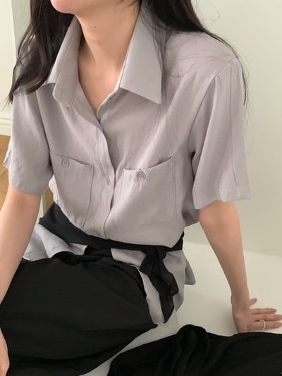 雙口袋混雪紡棉軟料襯衫2