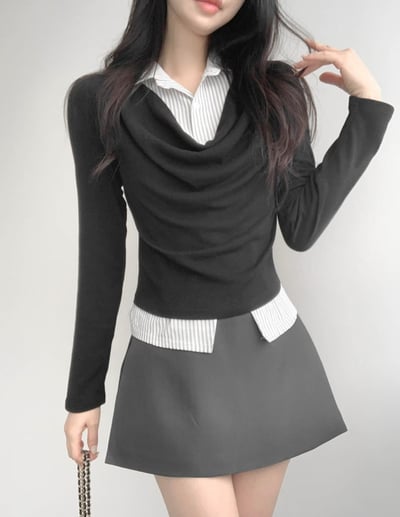 （客訂勿下單）垂墜領假兩件拼接襯衫3