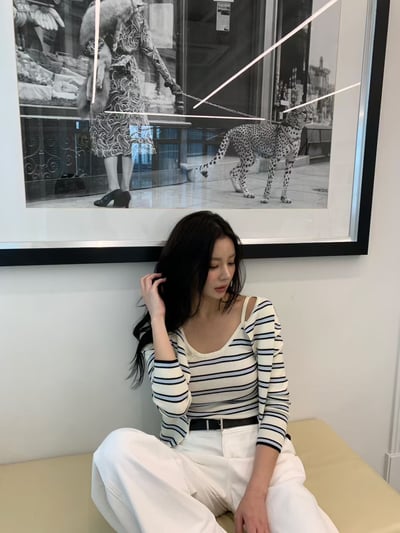 雙配色條紋背心＋排釦薄針織小外套SET11