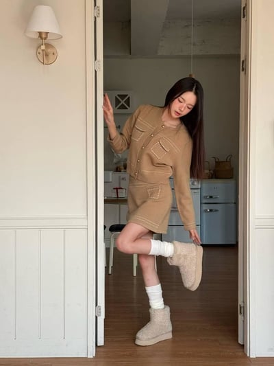 車線銀扣針織上衣+短裙SET10