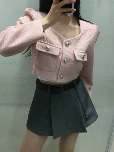 後鬆緊大口袋開衩西裝短褲裙8